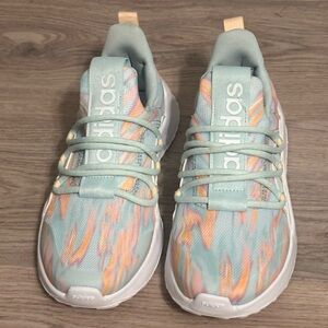 Girl’s Adidas Lite Racer Adapt 5.0 Halo Mint/Orange Tint/Bliss Lilac Shoes, Sz 4